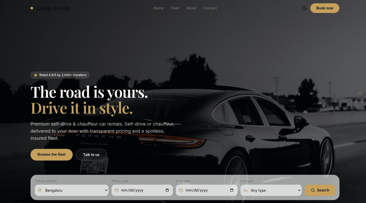 Premium Car Rentals — live site screenshot